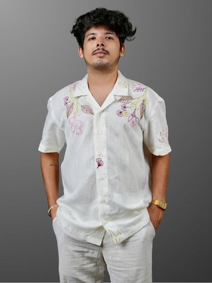 FLORAL - LINEN EMBROIDERED SHIRT