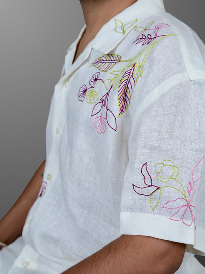 FLORAL - LINEN EMBROIDERED SHIRT